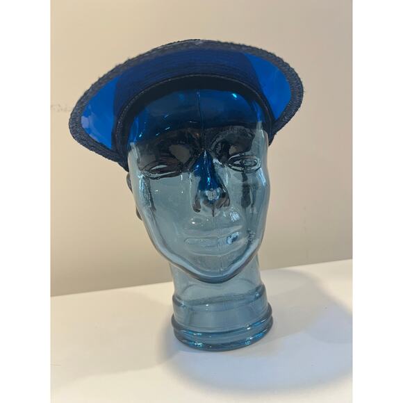 Vintage 1950s-60s Straw Visor Sun Hat Blue JL - Picture 2 of 6